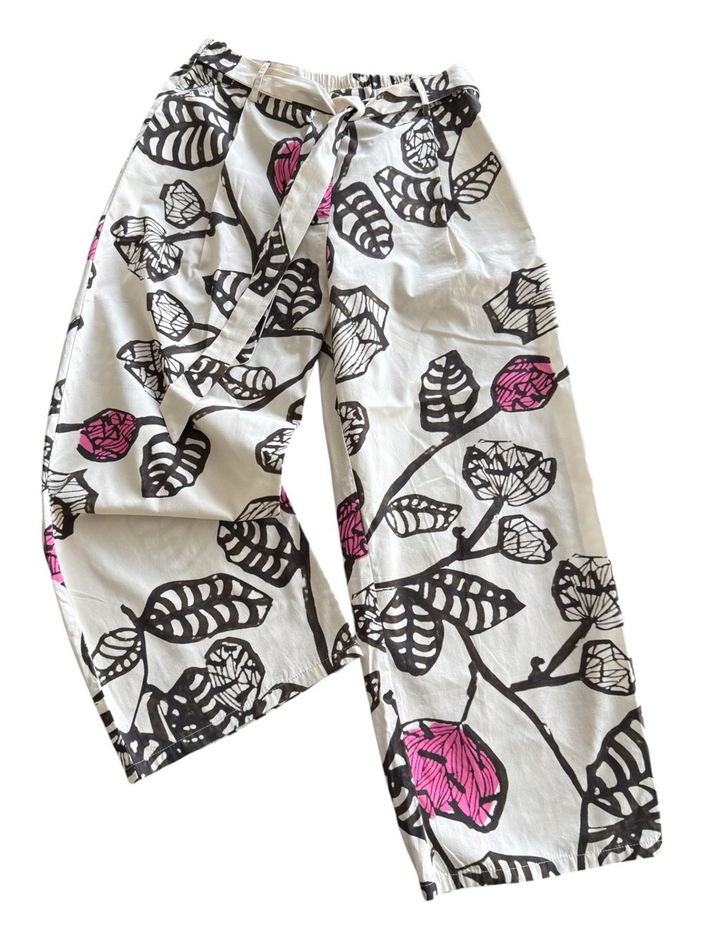 Maude Vivante Cropped Wide Leg Pants XS 100% Cotton Floral Belted
